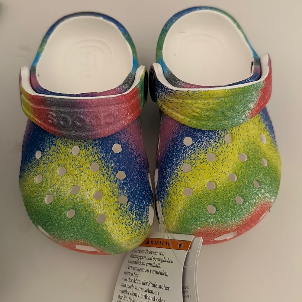 Toddler size 5 spray dye crocs